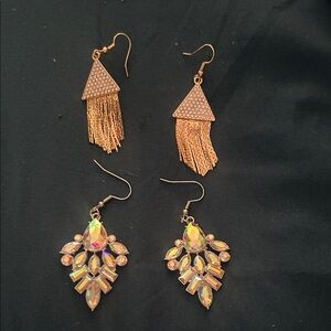 Gold-Tone Fringe and Iridescent Crystal Drop Earring Set